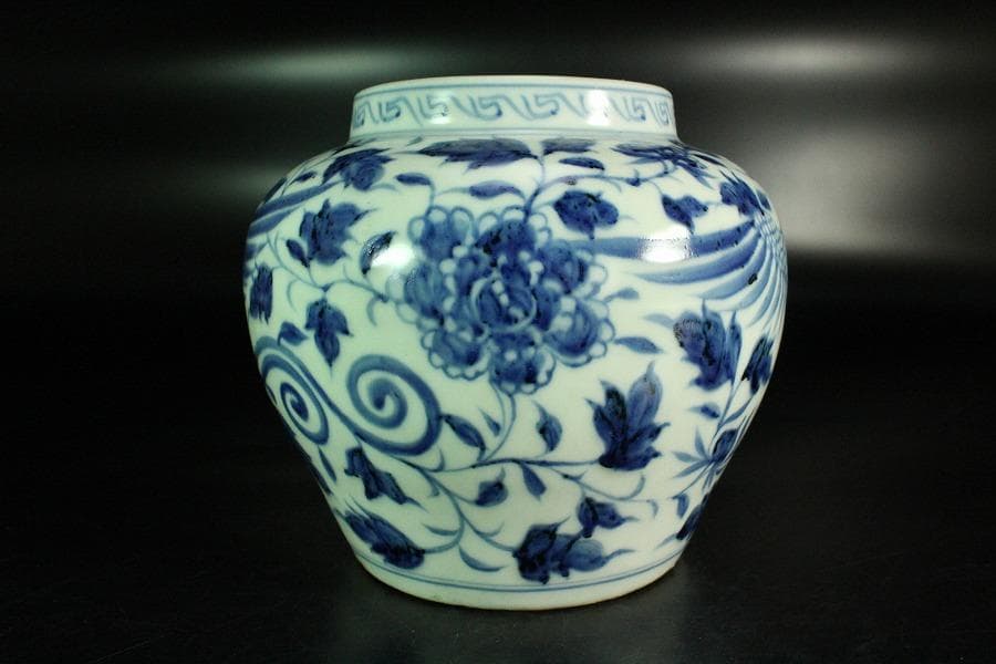 中国美術 青花 纏枝蓮花鳳紋 壷(K-A727)