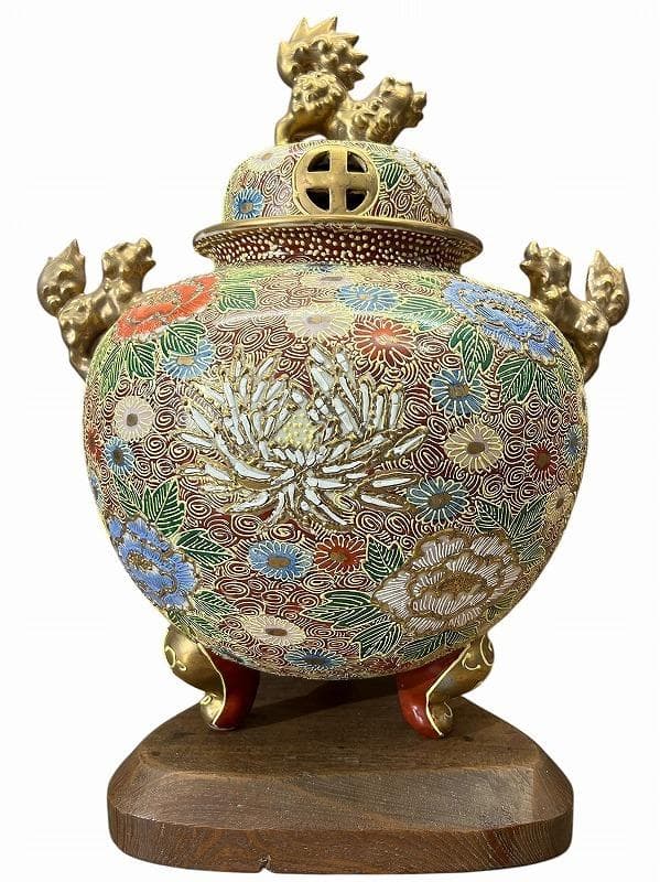 専用 九谷焼 金彩色絵 花尽し 花詰文 獅子摘 金襴手 大