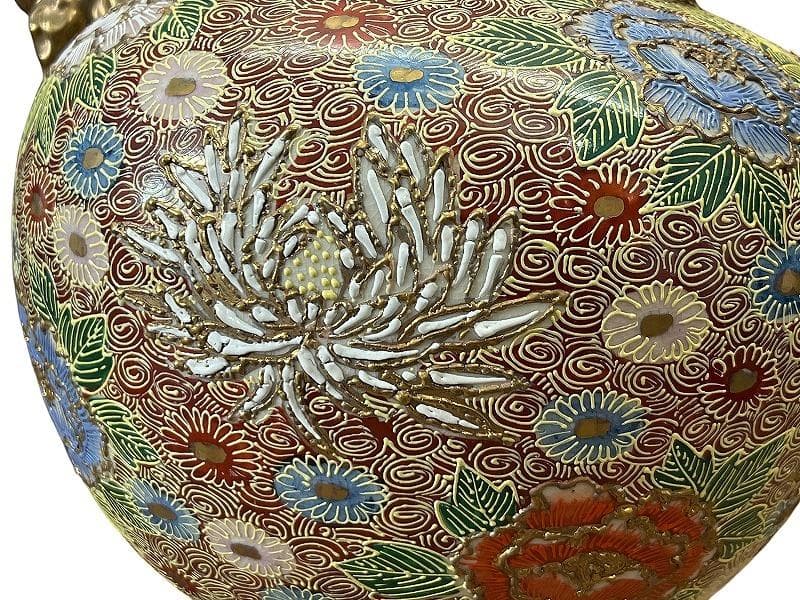 専用 九谷焼 金彩色絵 花尽し 花詰文 獅子摘 金襴手 大