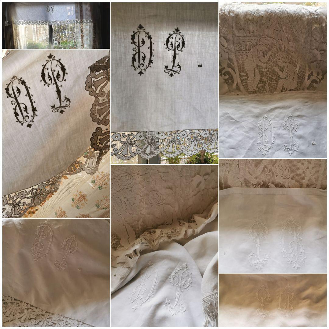 アンティーク イニシャル刺繍DP ベル風スカラップ花トリム ロング