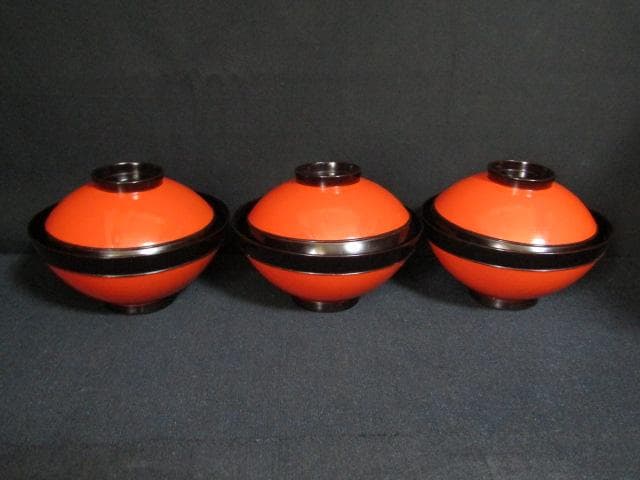 ★朱塗椀　楽器金蒔絵　吸物椀　木製漆器　和楽器　共箱蓋裏に銘　計10客★