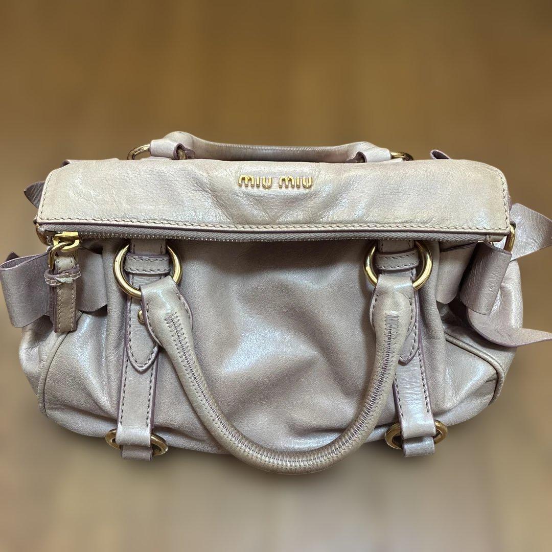 MIU MIU ミュウミュウ　2wayバッグ サイドリボン　くすみピンク