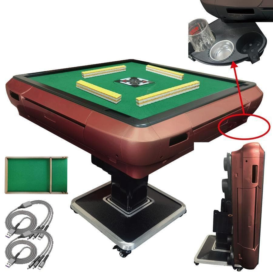 全自動 麻雀卓 静音式 折り畳み式 キャスター テーブルボード付（赤：28mm）