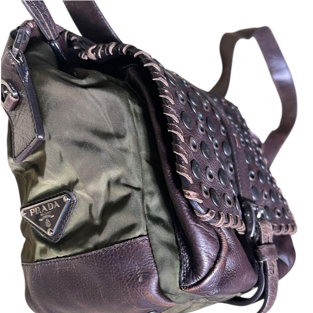 希少　archive PRADA スタッズ　ナイロン　レザー　ショルダーバッグ