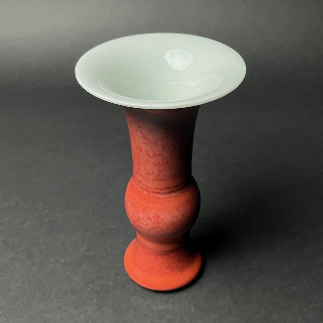 唐物 辰砂 尊式瓶 大清康煕年製 款 中国美術 古玩 SN829