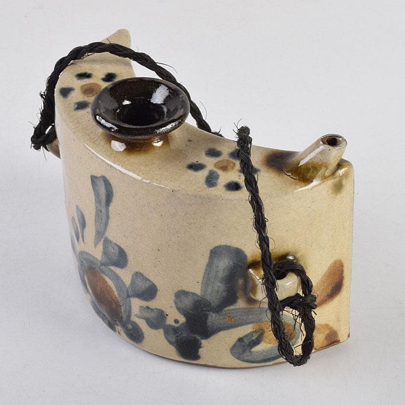 沖縄 琉球焼 壺屋焼 小橋川製陶所 仁王窯造 花文 抱瓶 共箱 C 8899