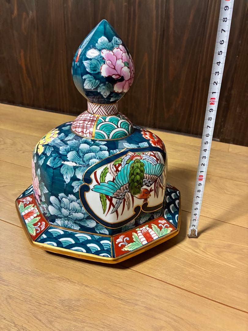 有田焼 特大 染付 牡丹孔雀図 飾壷 光右衛門作 三段壷 置物　約100cm