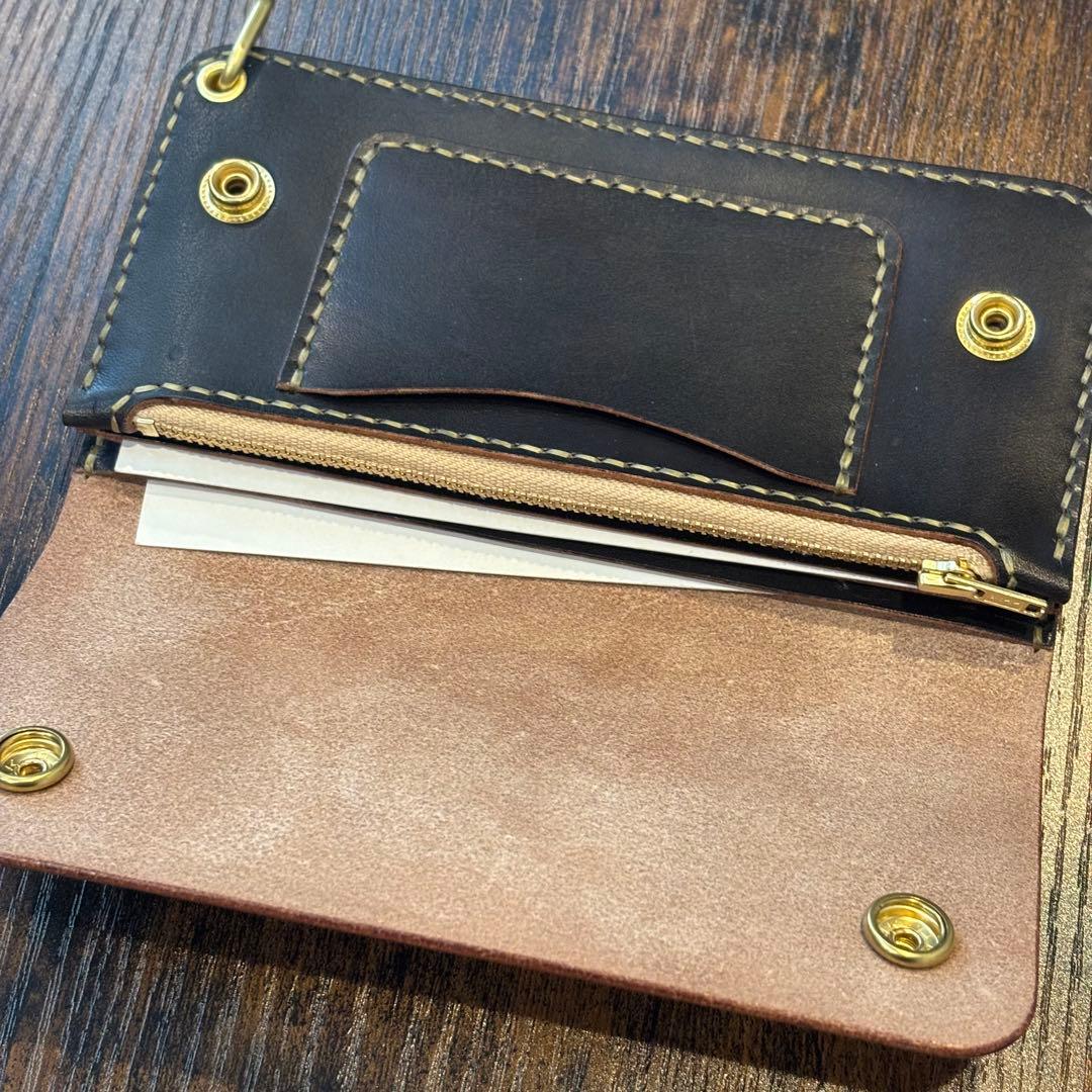 栃木レザー　トラッカーウォレット　茶芯ブラック