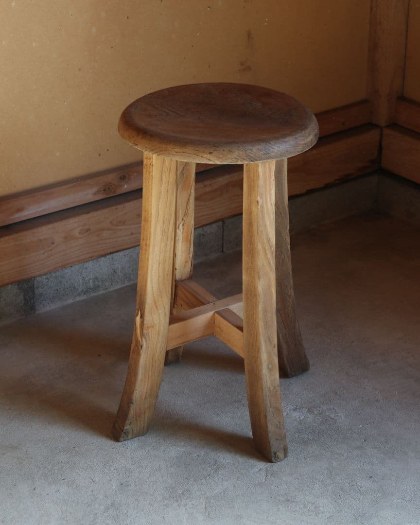 お値下げ中　古い栗材のスツール　古道具 古家具 アンティーク カフェ 丸椅子