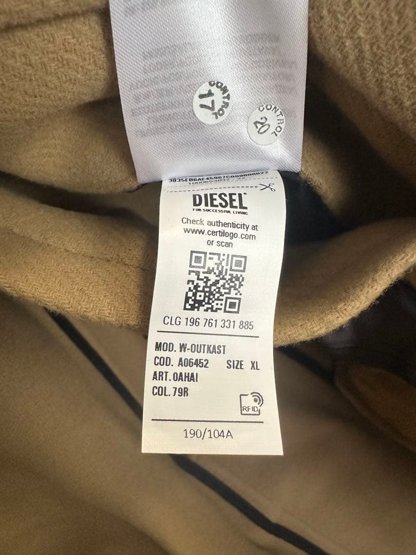 DIESEL ベージュ チェスターコート 新品タグ付き XL（XXL相当）