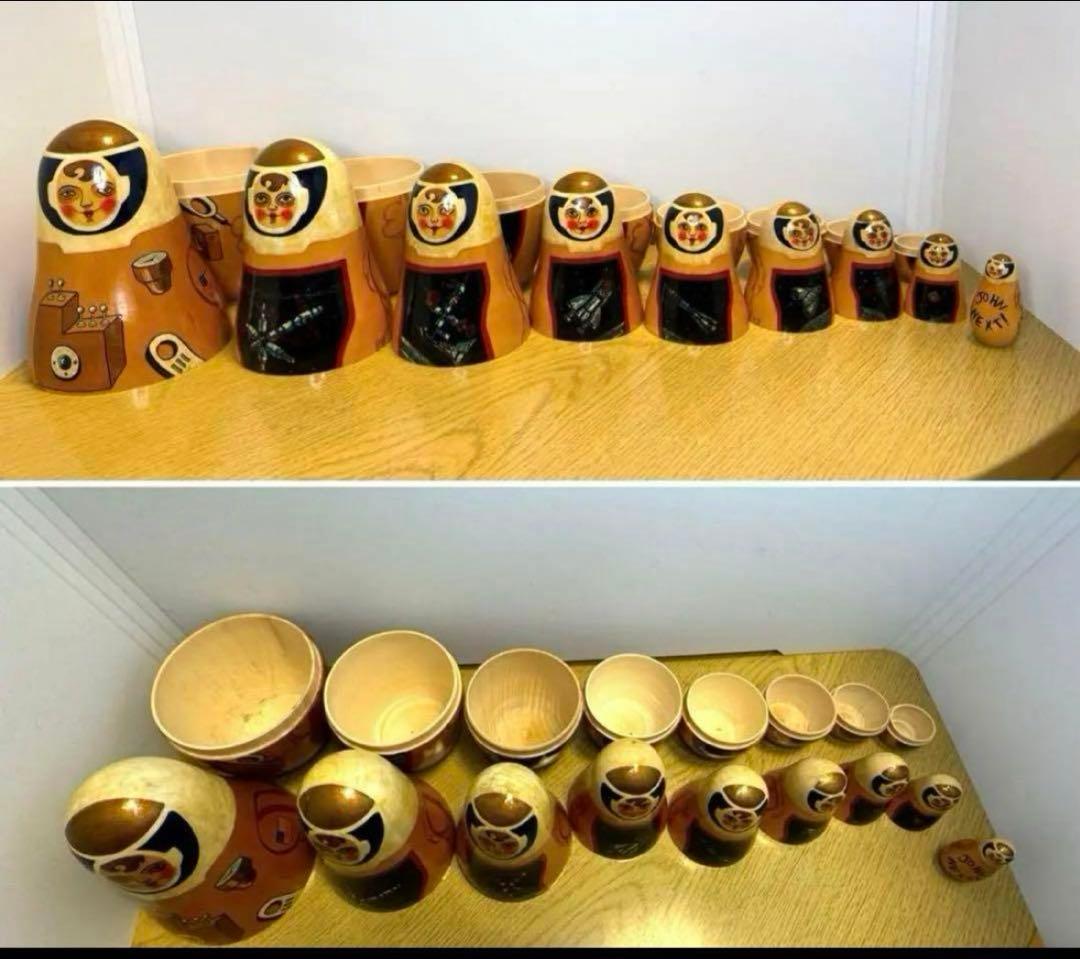 ロシア ヴィンテージ アーティスト 宇宙モチーフの大きなマトリョーシカ9組