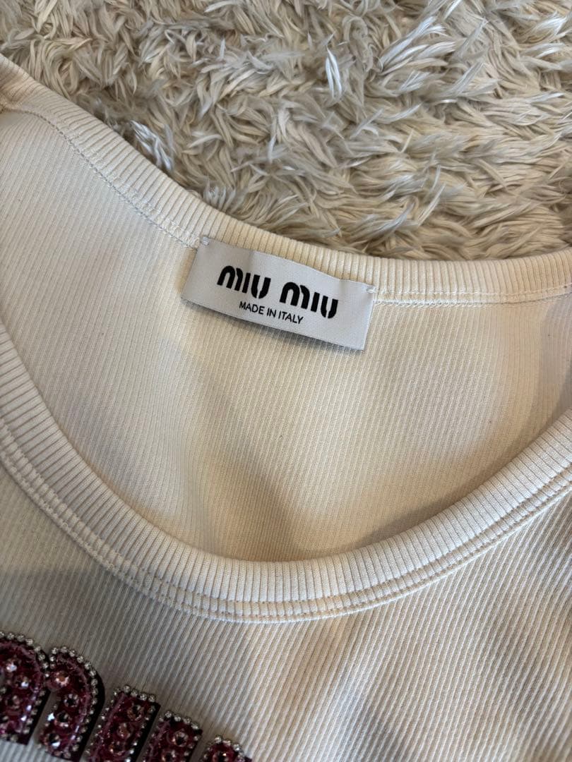 未使用 ミュウミュウ 新作 ラインストーン ロゴ トップス タンクトップ