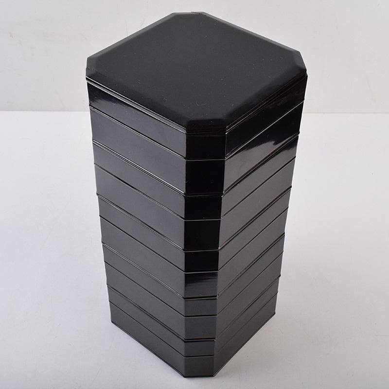 輪島塗　八幡宗豊造　黒漆　縁高重　五段　共箱　V　R8985B