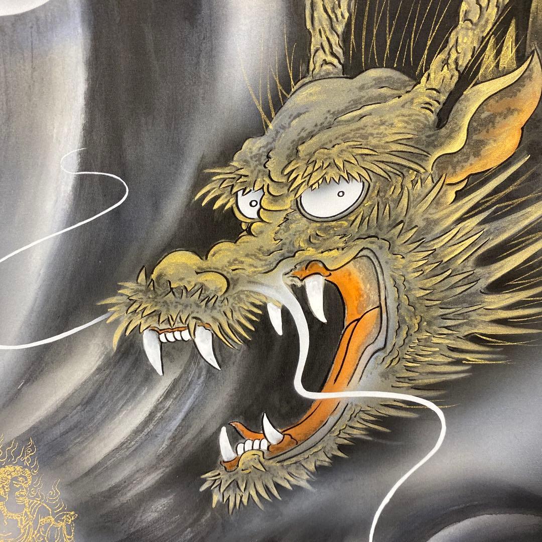 美品 掛け軸 翠紅作 八方睨龍神不動図 共箱 厄除け 不動明王