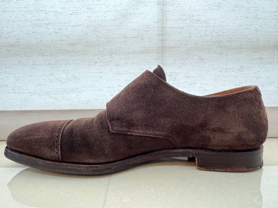 【クロケットジョーンズ】ダークブラウン スエード ダブルモンクストラップシューズ