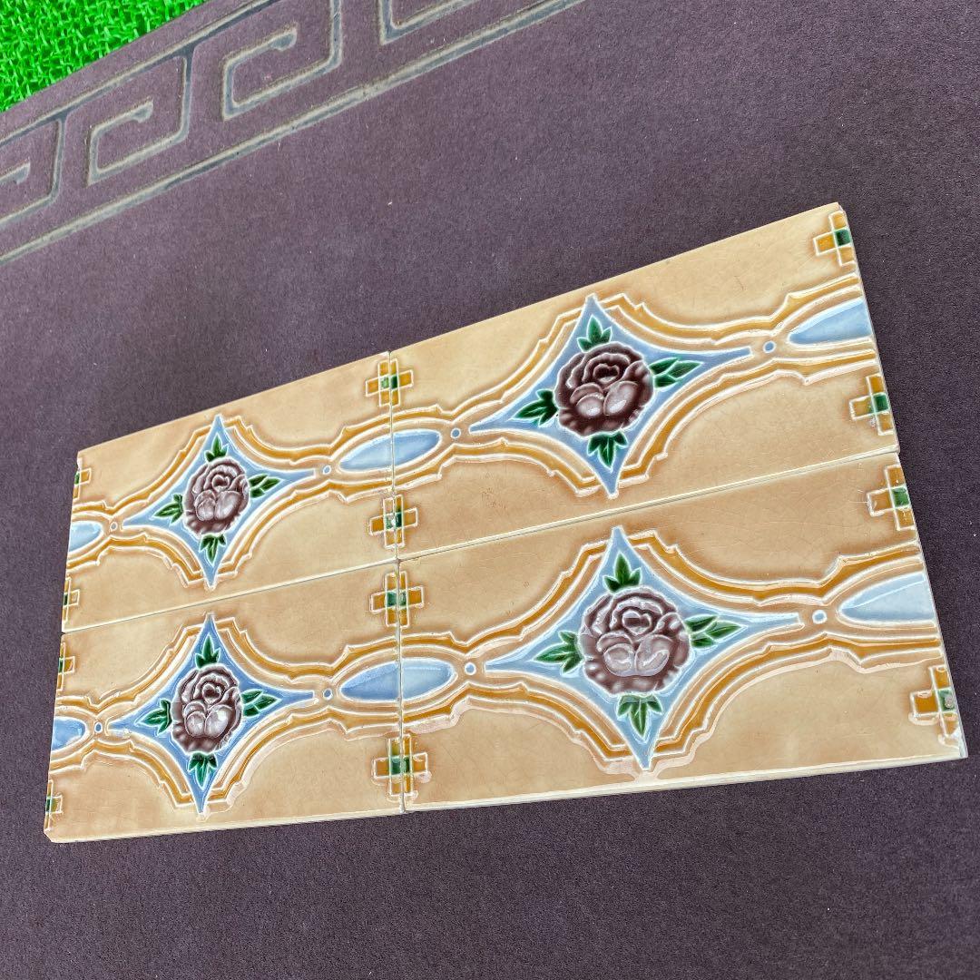 ハンドメイド日本製アンティークマジョリカタイル⑨A4枚セット