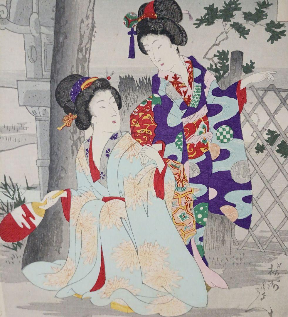 浮世絵、月下乃納涼三枚綴りの内の1枚売りです。橋本周延画、明治期