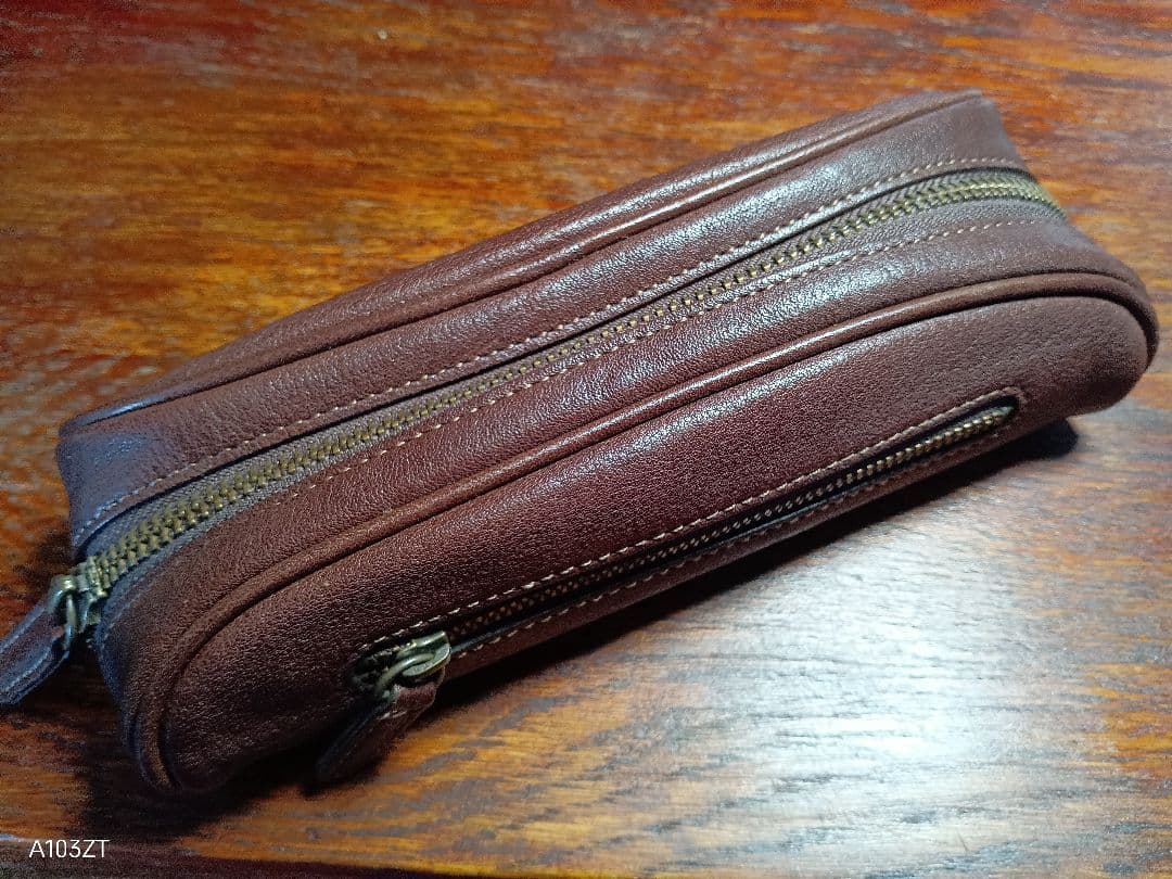 バハギア ペンケース ラウンドジップ型 栃木レザーjeans ブラウン