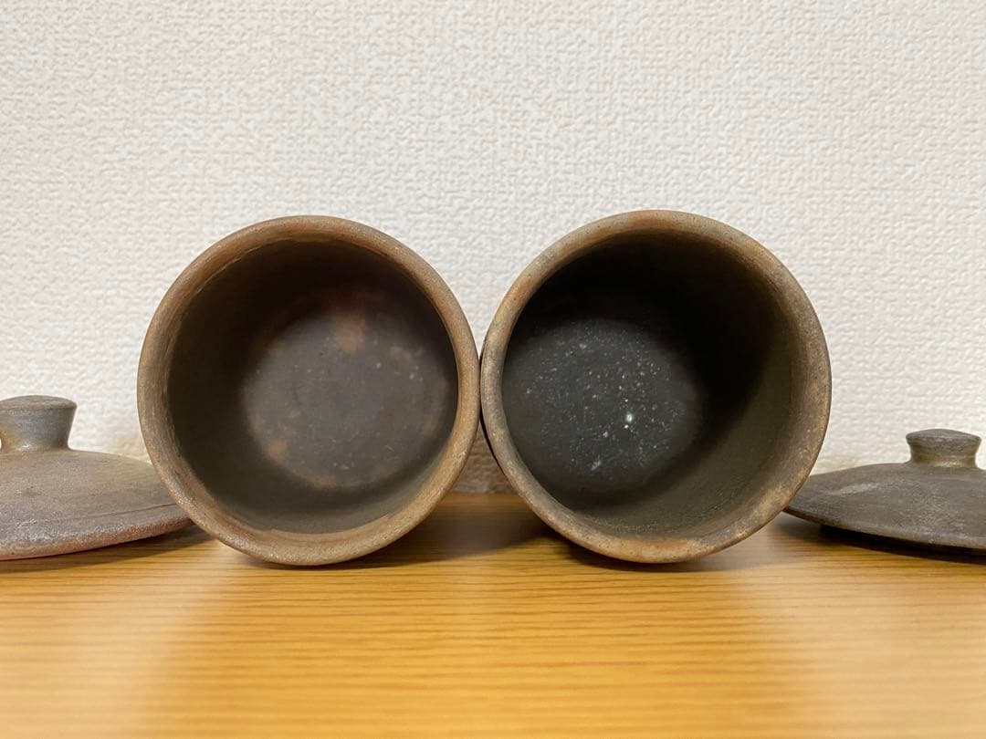 希少 備前焼 蓋付き湯呑みペアセット（木箱）般若心経