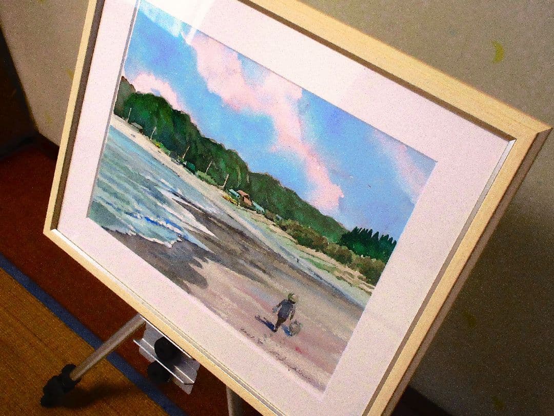 海岸の風景 水彩画 フレーム付き