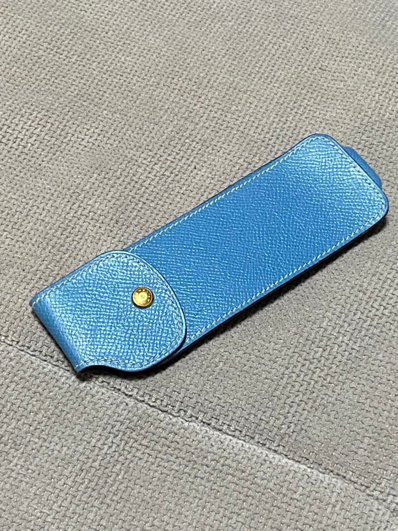 【midoriLOVEさん専用】エルメスペンケース本革ブルーシェーヴル