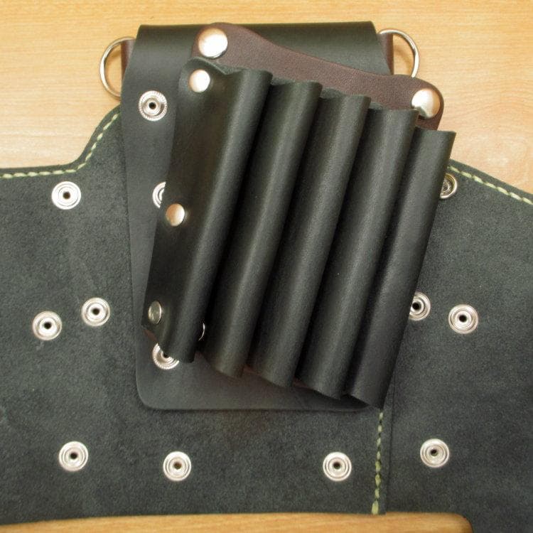 ☆特別価格☆濃いグリーン＆焦げ茶　８丁　本革シザーケース　SCA-143/AGA