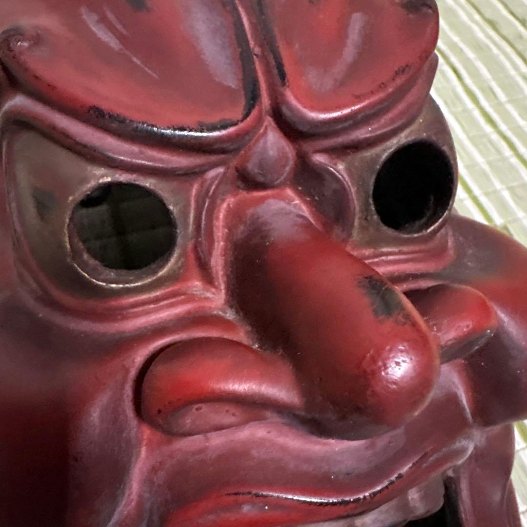 お面 能面 神楽面 仁王 仏具 鬼 男 赤 工芸品 渦 金剛力士 壁掛け