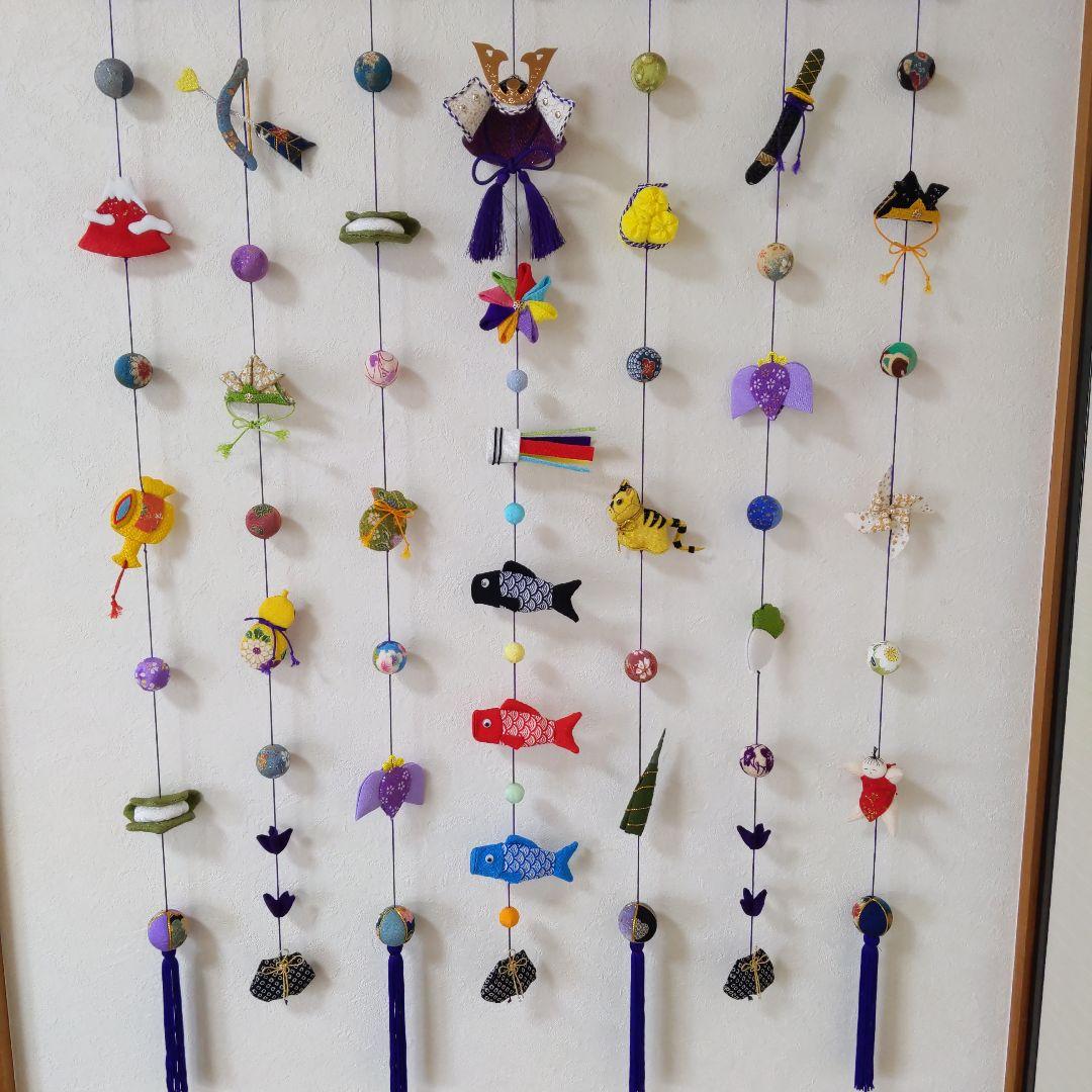 ちりめん細工　おひな様壁掛け下げ飾り(大) 端午の節句壁掛け下げ飾り(大)2点