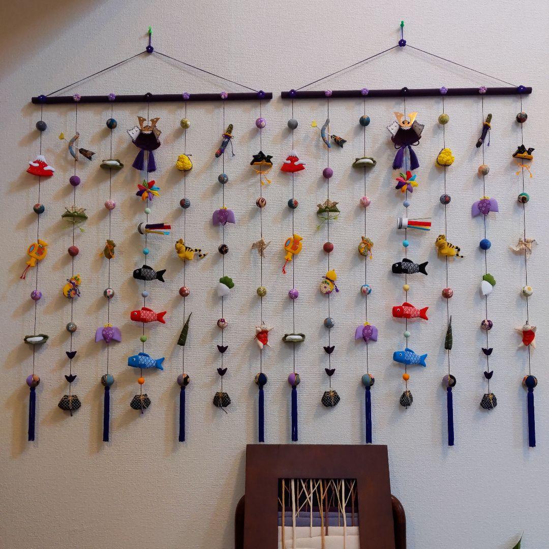 ちりめん細工　おひな様壁掛け下げ飾り(大) 端午の節句壁掛け下げ飾り(大)2点