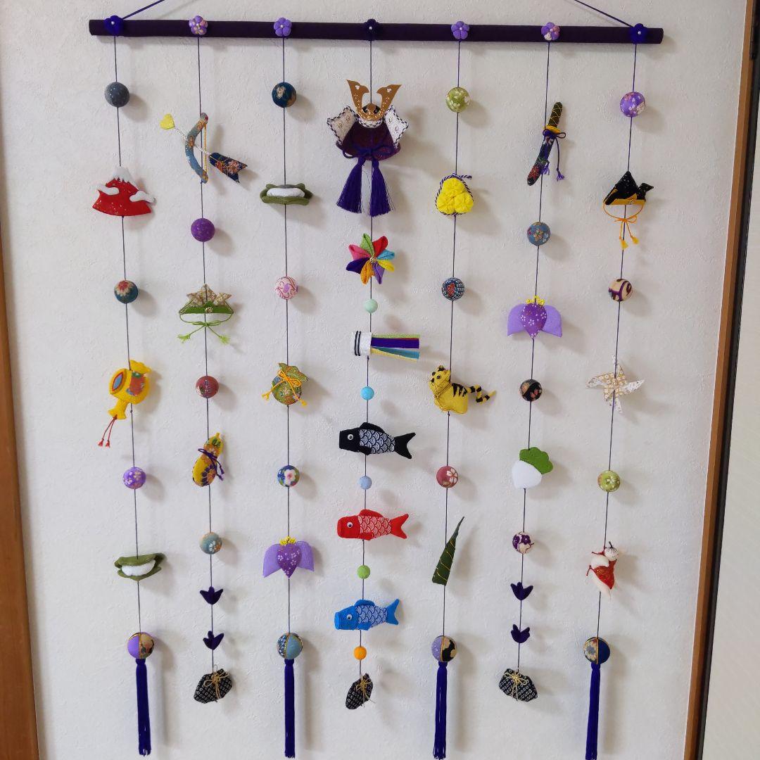 ちりめん細工　おひな様壁掛け下げ飾り(大) 端午の節句壁掛け下げ飾り(大)2点