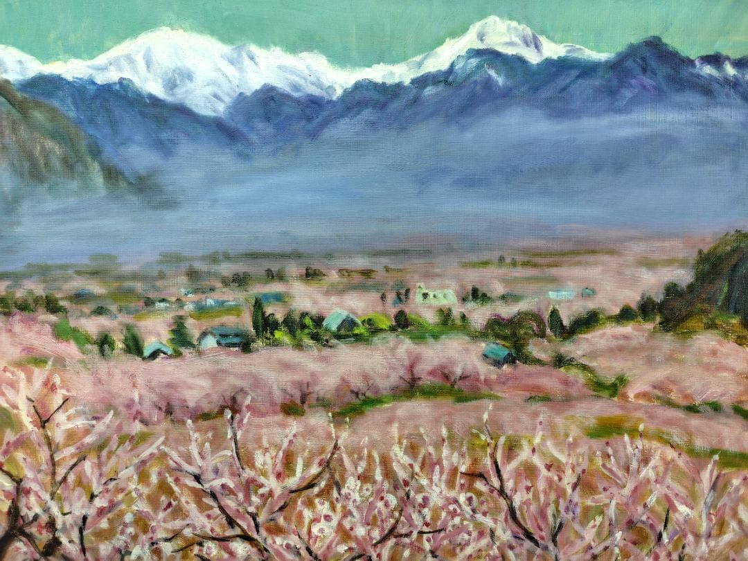 F10「桃の里」絵画 油彩画 油絵 風景画 アート