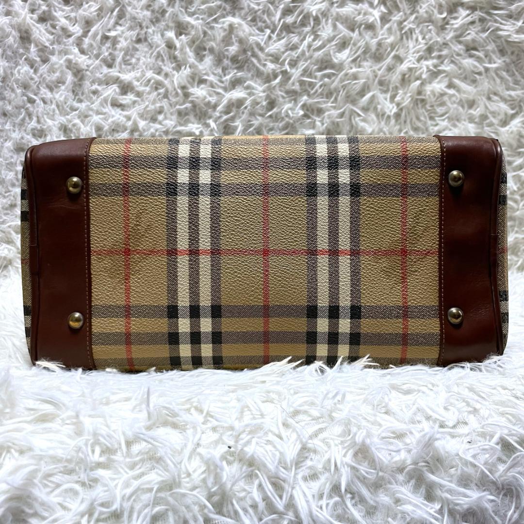 バーバリー ノバチェック PVCレザー ミニボストンバッグ ベージュ オールド