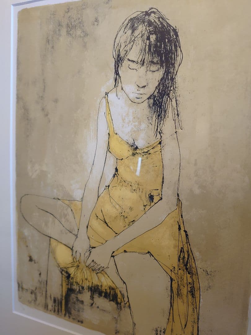 売約済 「ジャン.ジャンセン」黄色い服の女 リトグラフ ED/自筆サインあり