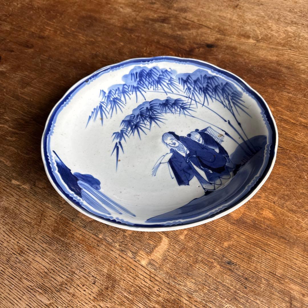 江戸後期　古伊万里　志田窯　染付賢人唐子文皿　29㎝　K349
