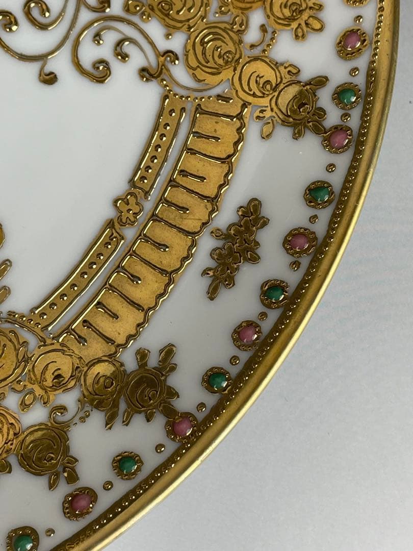 オールドノリタケ 24．1cm ジュエル エナメル 金盛り プレート 皿