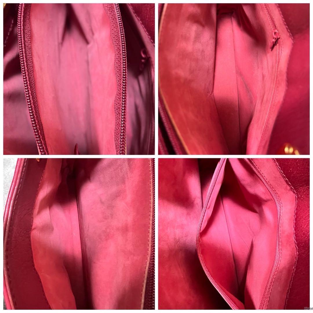 【美品】Ostrich leather オーストリッチ/レッド系色/ハンドバッグ