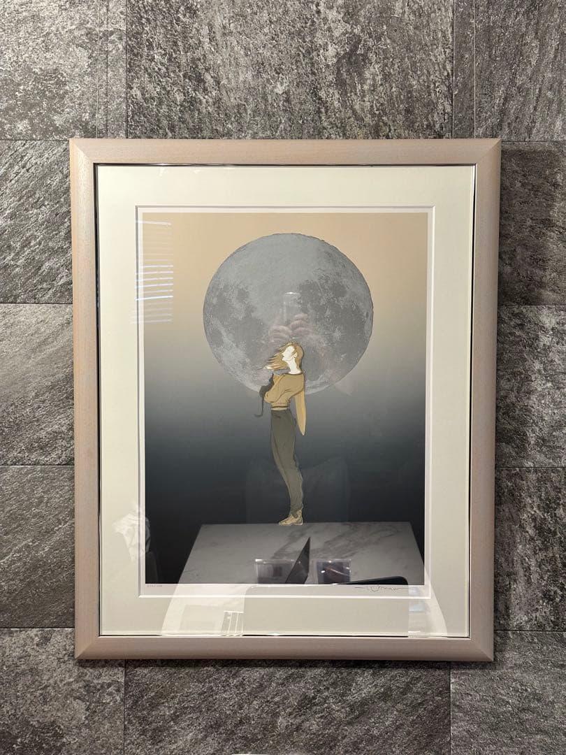 天野喜孝　【月の猫】　版画　リトグラフ　額装　直筆サイン　アールビバン社保証書付 天野喜孝 【月の猫】 版画 リトグラフ 額装 直筆サイン アールビバン社