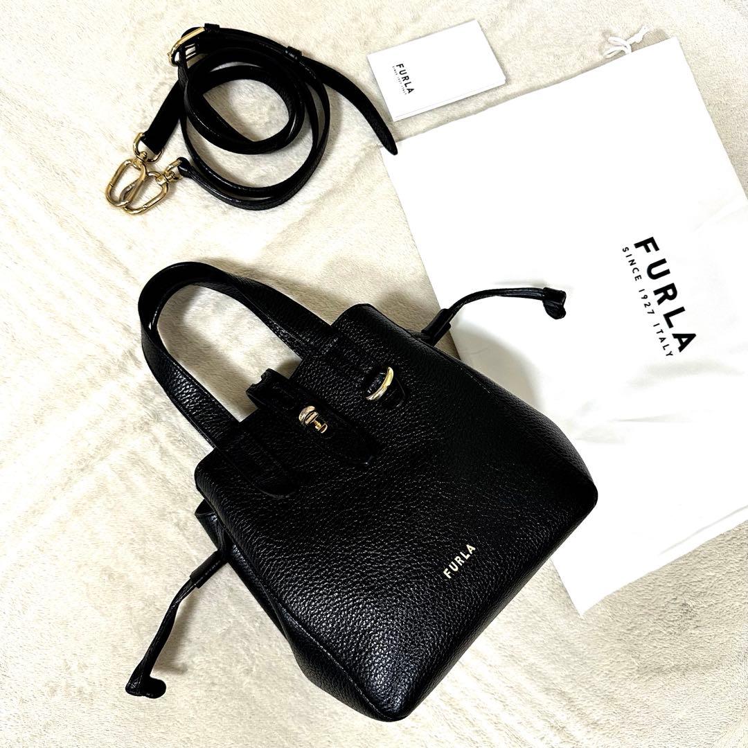 FURLA フルラ ネットミニ ブラック 黒 シボ革 2wayショルダーバッグ