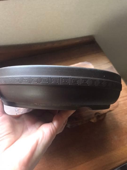 盆栽鉢　上品時代お洒落な雷紋堂帯付き丸盆栽鉢22x5.5cm