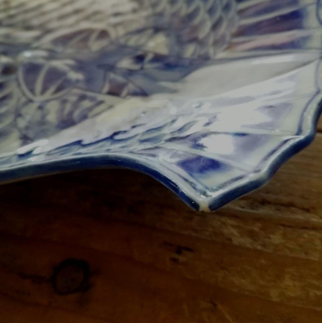 明治時代 梶原菊三郎 海老 梅 染付 魚形皿 - メルカリ