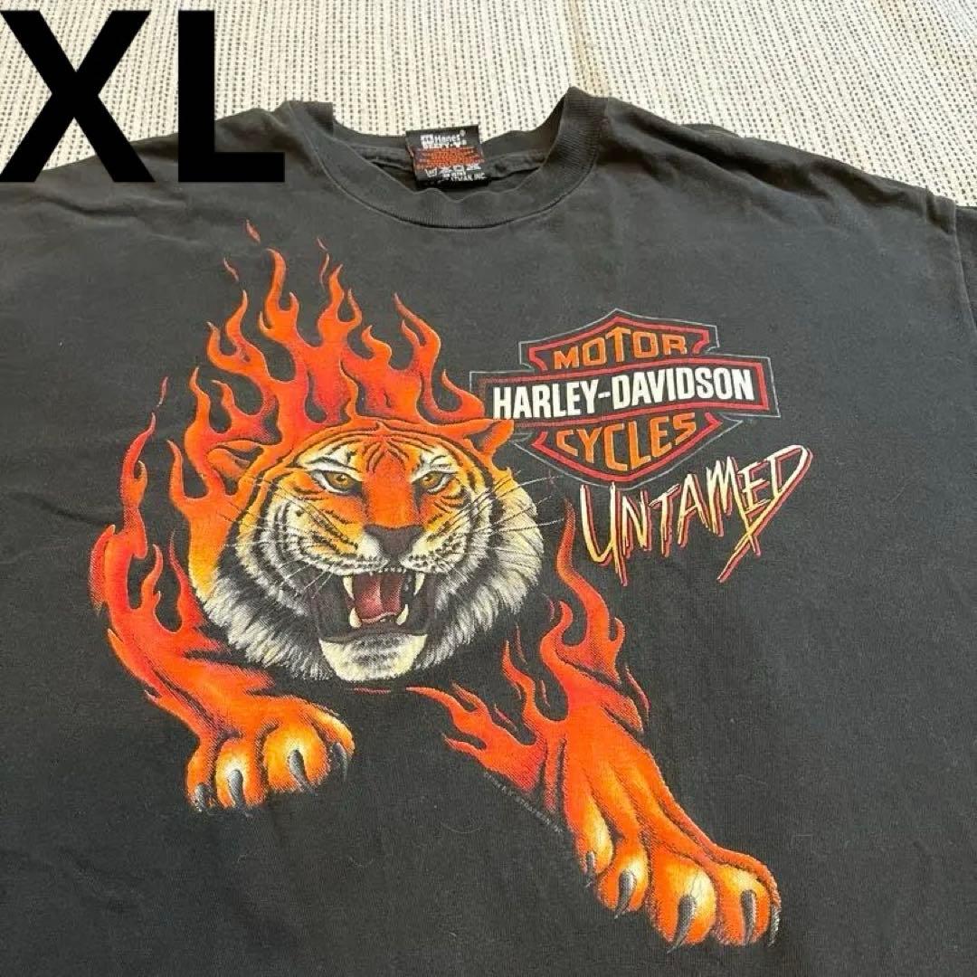 90s ハーレーダビッドソン タイガー トラ 虎 フレイム ファイヤ tシャツ