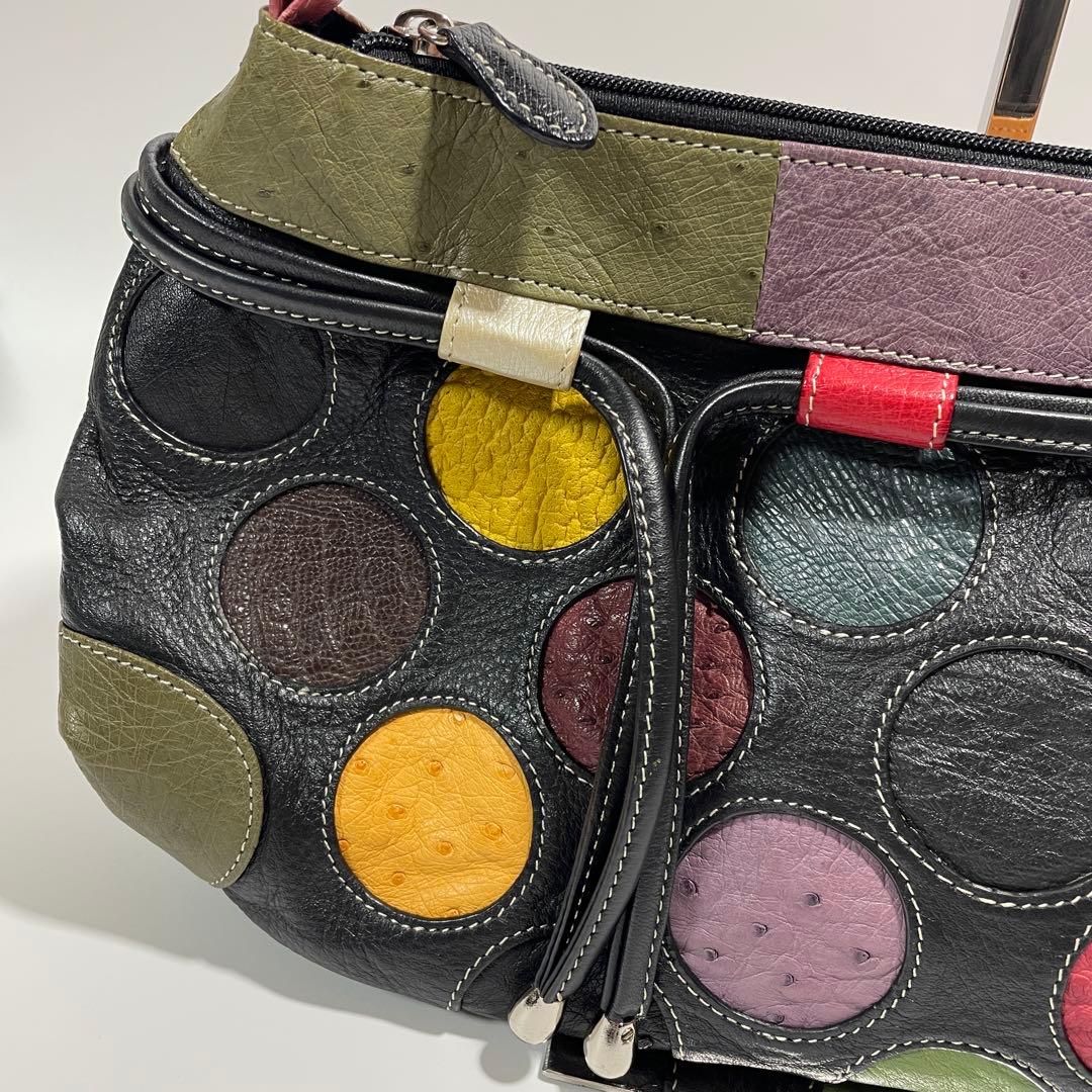 オーストリッチ 本革 ハンドバッグ ショルダーバッグ 肩掛け