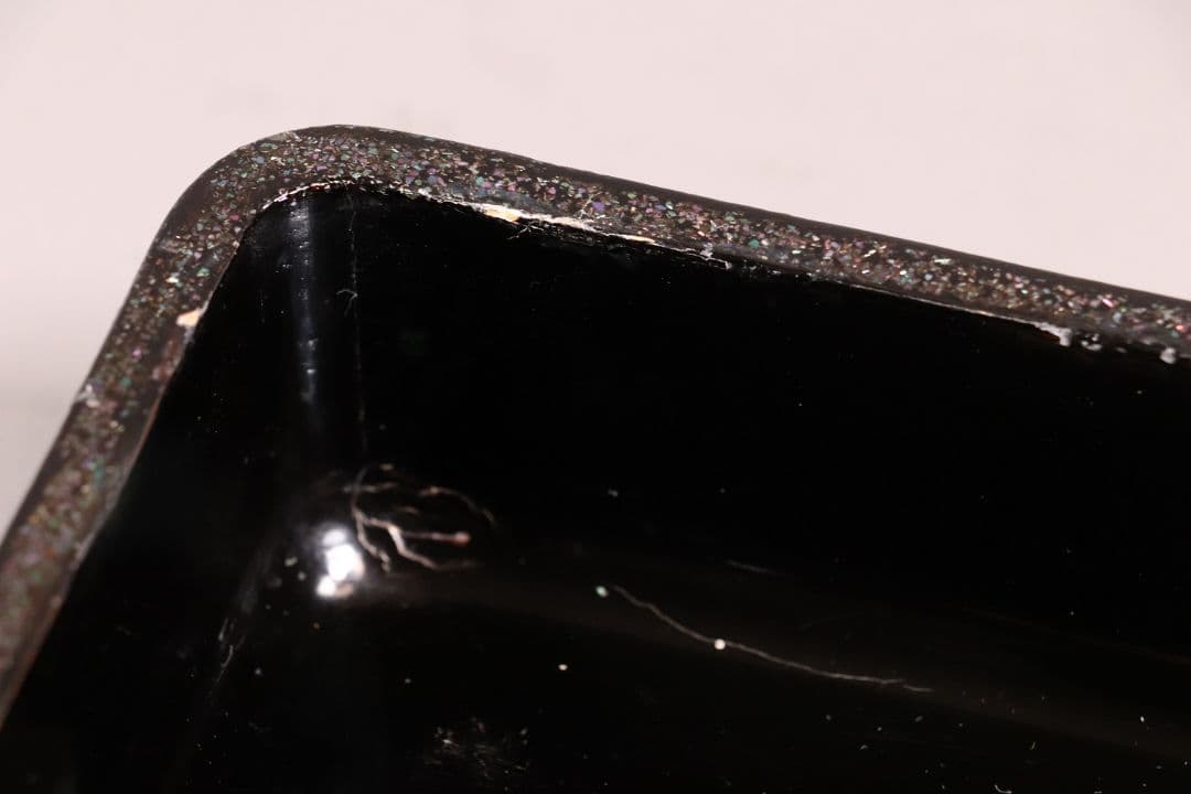 時代 光琳蒔絵 脇取盆 二枚 螺鈿 菊 金銀蒔絵 長方盆 広蓋 黒塗 MA404