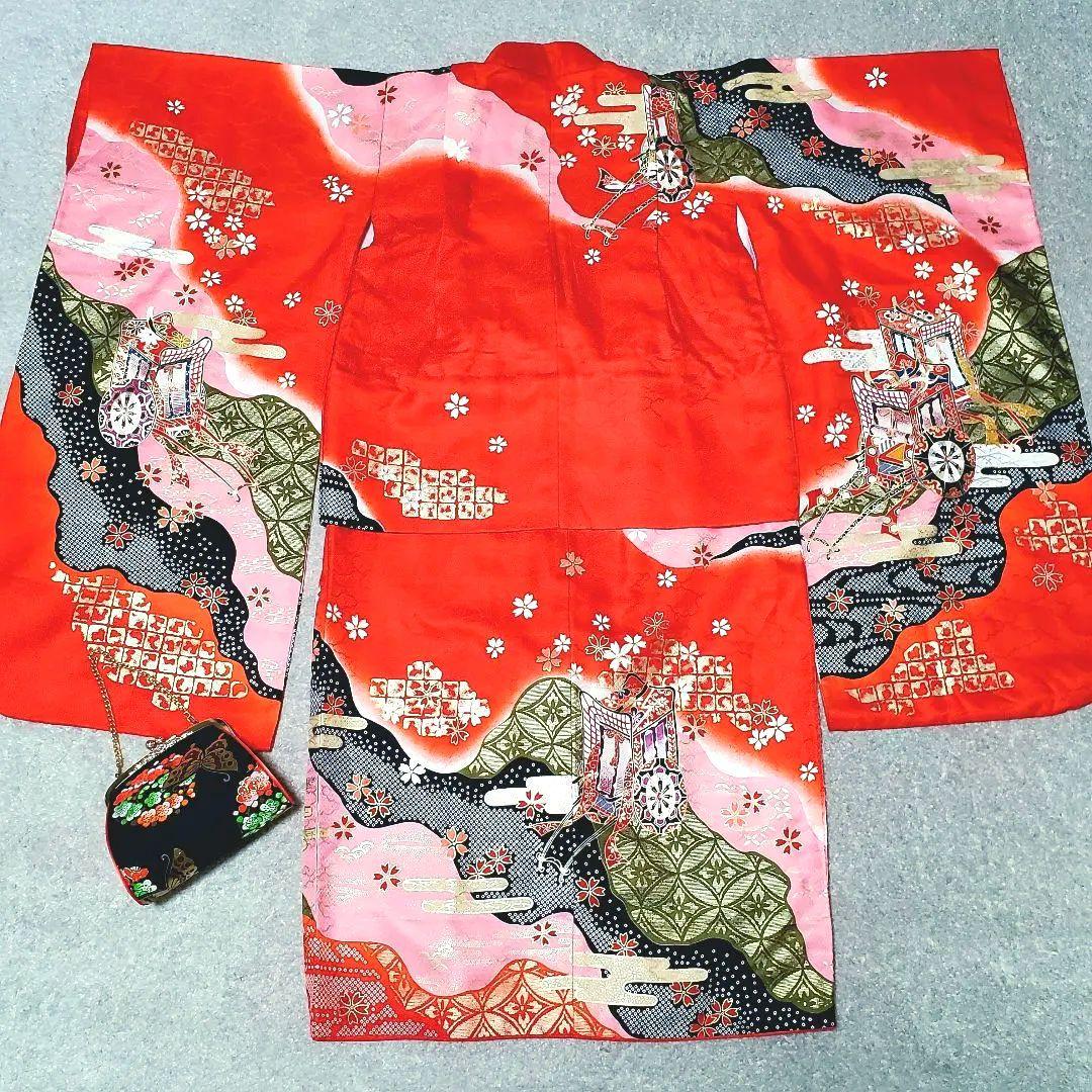 七五三 7歳 四つ身 正絹 子供 着物 作り帯 女の子長襦袢 フルセット