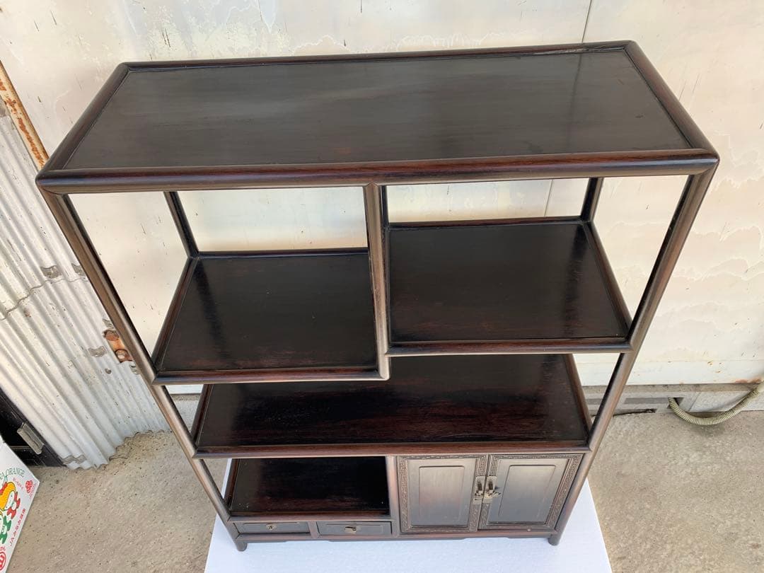 中国家具 古玩 古紫檀 古唐木 雷門 小ぶり 茶棚 無垢材 家具 I3460499108