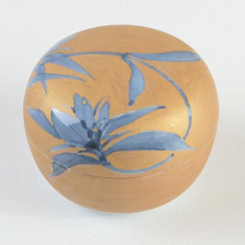 茶道具　染付金彩　りんどう図　御薄器　在銘　共箱　V　9482