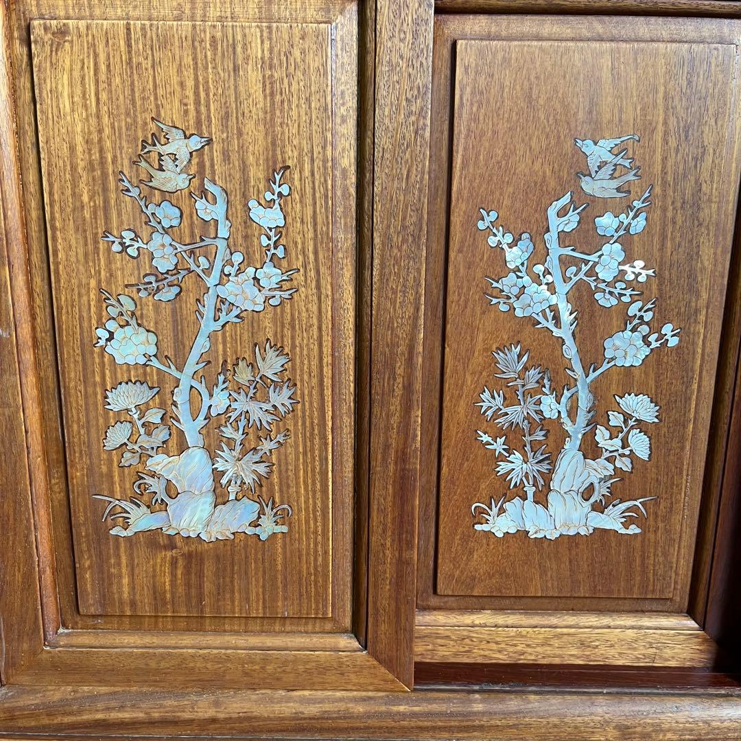 アンティーク】中国家具 天然木 無垢材 茶箪笥 飾り棚 唐木 螺鈿細工