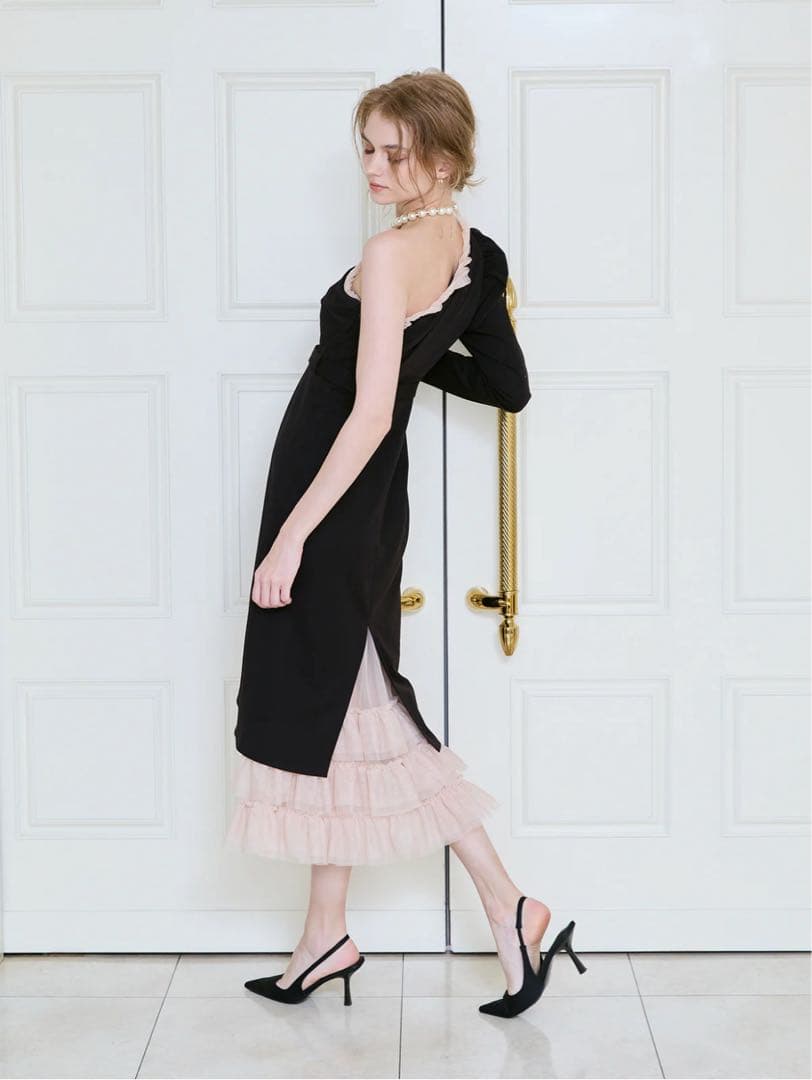 EIMY ISTOIREフリルチュールワンショルダードレス