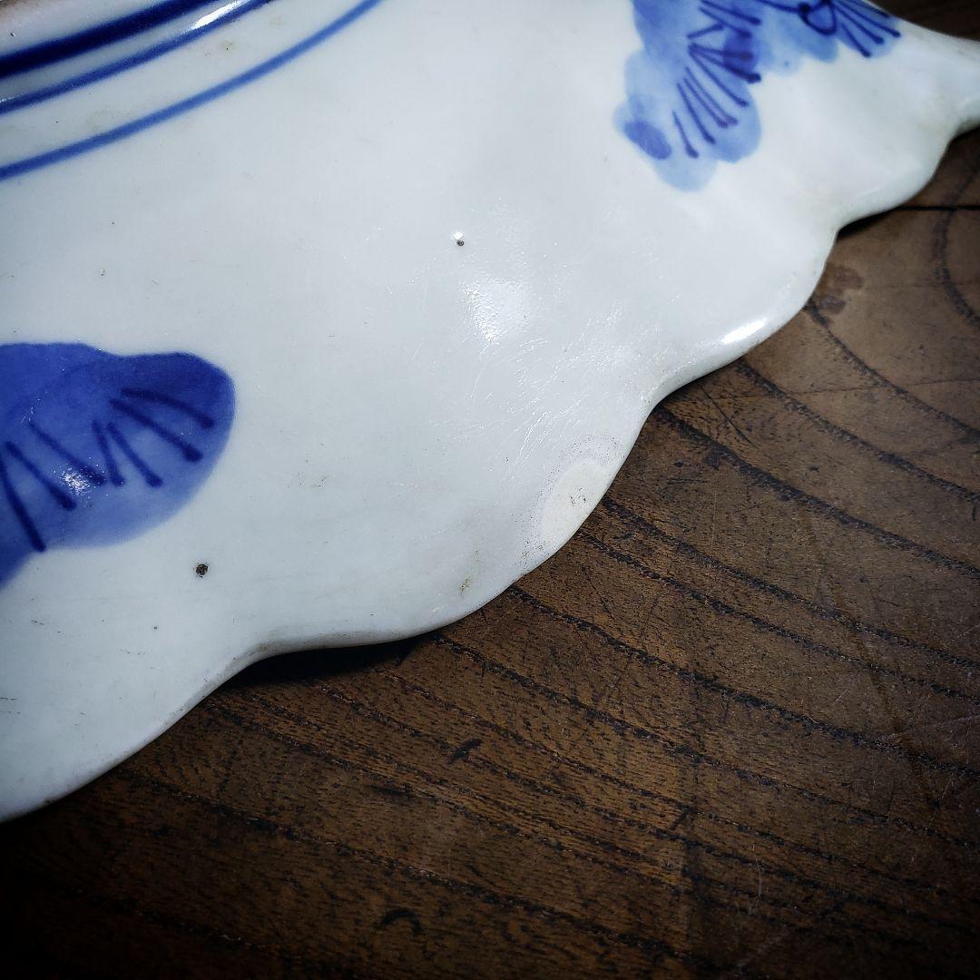 古伊万里　染付　赤絵　変形皿　貝型　蝙蝠　蝶　唐草　明治　訳あり