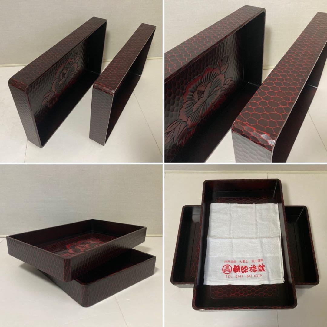 鎌倉彫 乱れ籠 衣装籠 盆 トレイ 2枚組 収納 木製 彫刻 漆塗 花柄